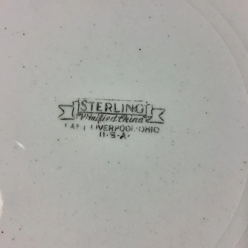 Vintage Sterling Vitrified China Green Stripe Rim Dinner Plate 9.25